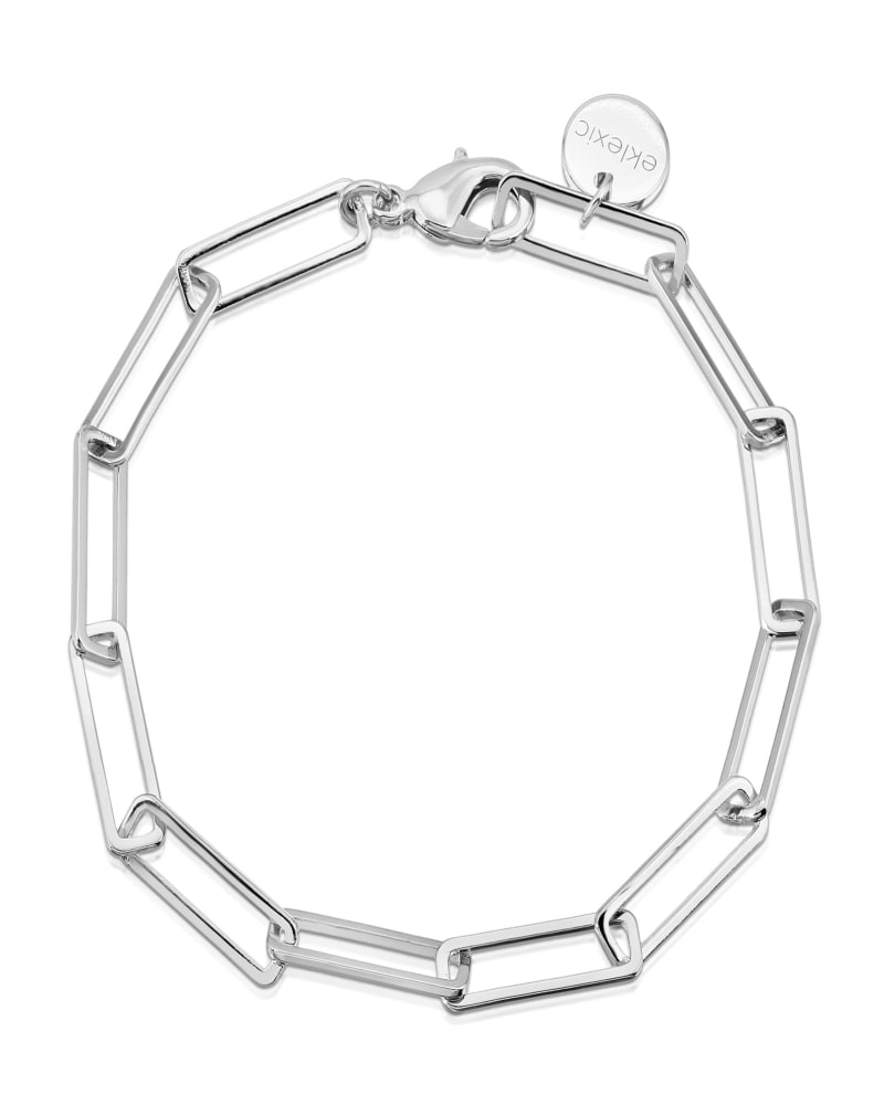 Front of a size 10" Silver Large Rectangle Link Chain Bracelet 10" Silver in Silver by Eklexic. | dia_product_style_image_id:285673